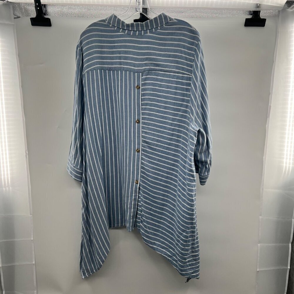 Catherines Women's Button Up Striped Top 3/4 Sleeve Blue/White Size 2X - Picture 6 of 8